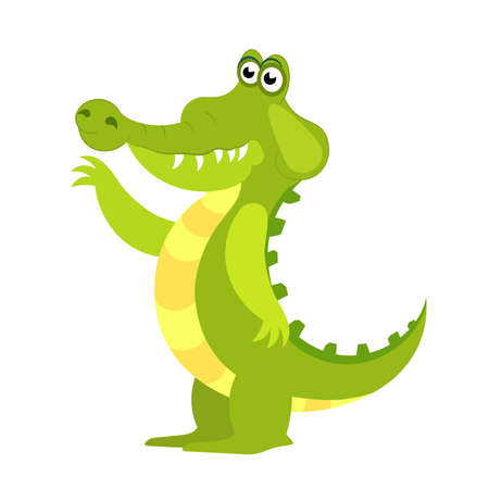 Friendly cute green crocodile character. Aligator flat vector cartoon illustration. Funny wild animal isolated on white backgroundのイラスト素材