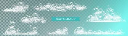 Soap foam with bubbles isolated vector illustration on transparent backgroundのイラスト素材
