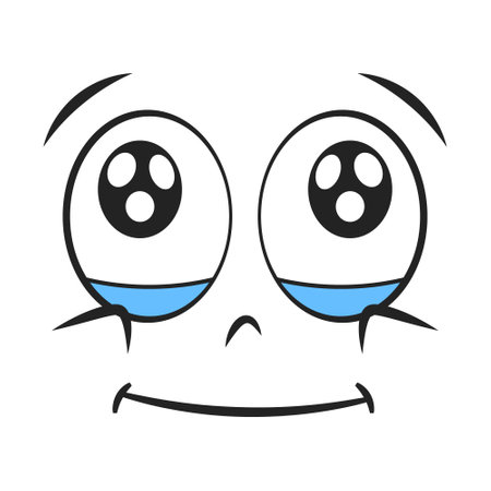 Cartoon smiling face with tears. happy expression vector illustration.のイラスト素材