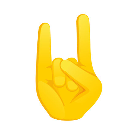 Hand yellow gesture emoji with sign of the horns icon. Vector illustration.のイラスト素材