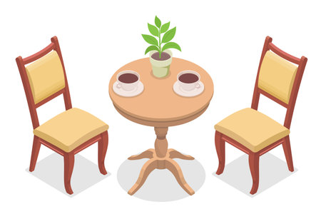 Isometric round table and two chairs vector illustrationのイラスト素材