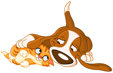 Cute dog and cat friendshipのイラスト素材