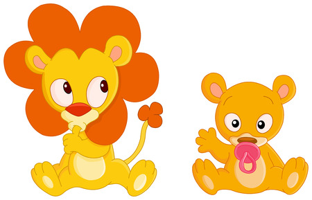 Cute Baby lion and baby lionessのイラスト素材