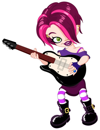 Cool young rock girl playing guitarのイラスト素材