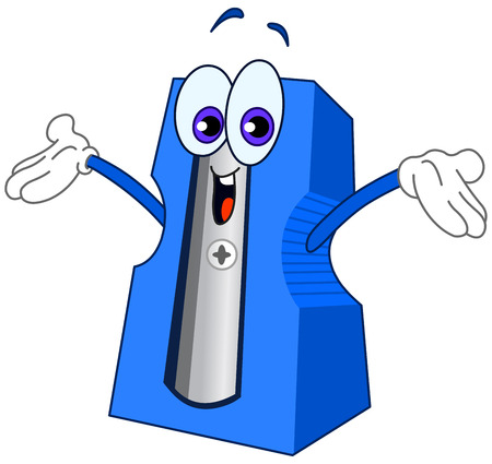 Cartoon pencil sharpener raising his handsのイラスト素材