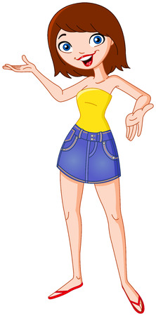 Young woman presenting with her handsのイラスト素材