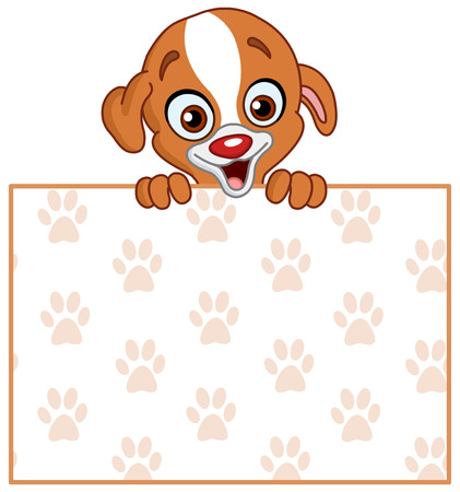 Cute puppy holding a footprint pattern signのイラスト素材