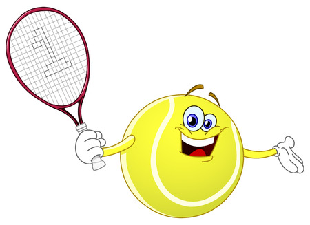 Cartoon tennis ball holding his racketのイラスト素材