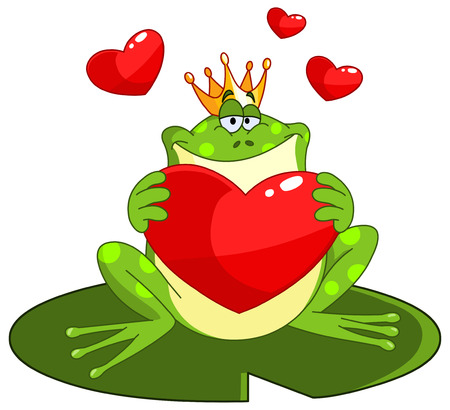 Frog prince holding a heartのイラスト素材