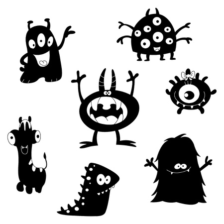 Cartoon funny monsters silhouettes のイラスト素材