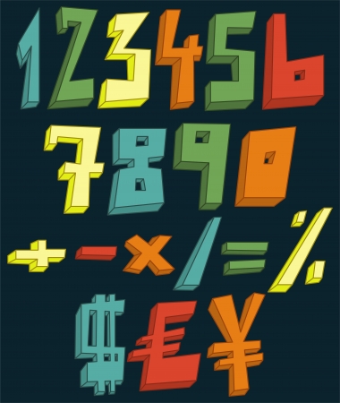 Colorful 3d numbers, math and currency signs setのイラスト素材