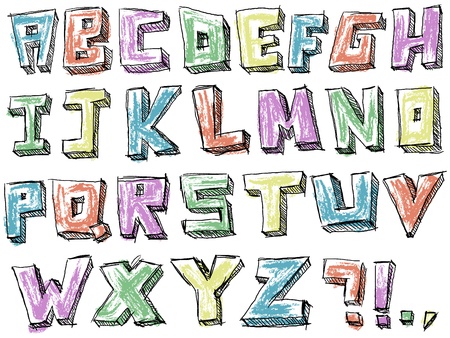 Colorful sketchy hand drawn alphabetのイラスト素材
