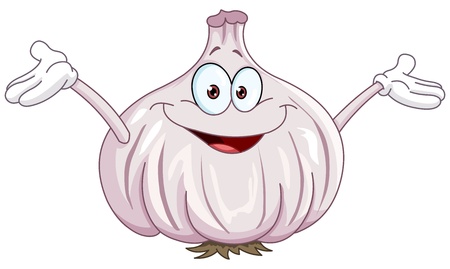 Happy cartoon garlic raising his armsのイラスト素材