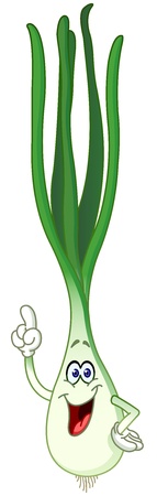 Happy cartoon green onion pointing with his fingerのイラスト素材