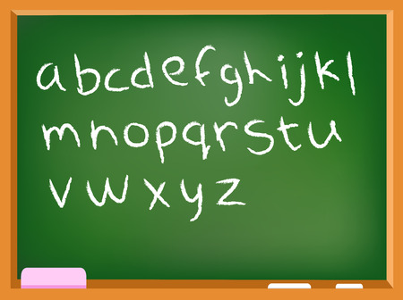 Hand drawn lower case chalk alphabet on a chalkboardのイラスト素材