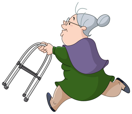 Old woman running with her walkerのイラスト素材