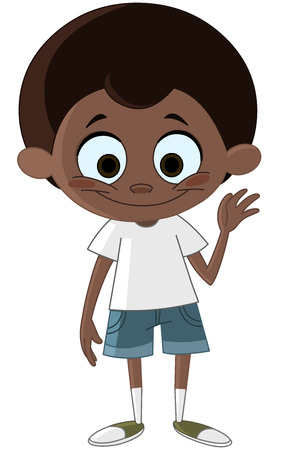 Happy black kid waving helloのイラスト素材