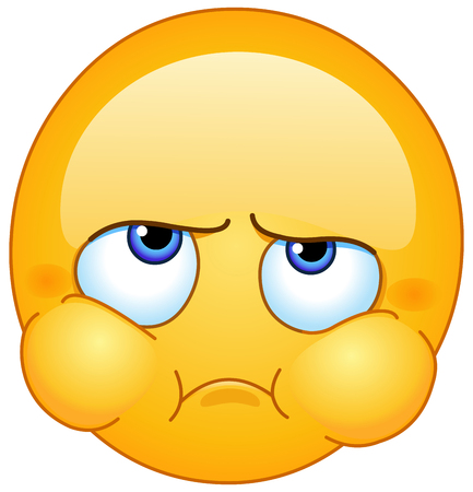 Disappointed, nervous, angry, annoyed, complaining, upset or sick off emoticon with puffed out cheeksのイラスト素材