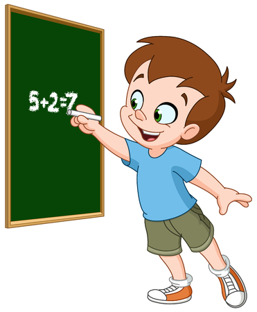 School boy writing with chalk on a blackboardのイラスト素材