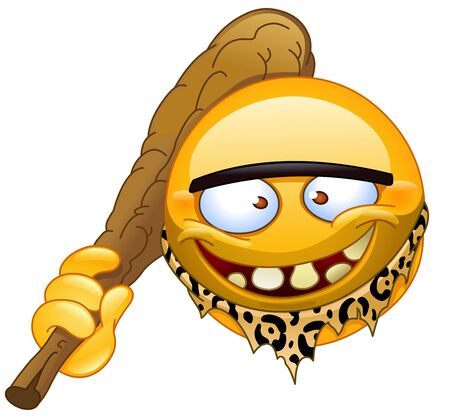 Neanderthal caveman emoji emoticon carrying a wooden clubのイラスト素材