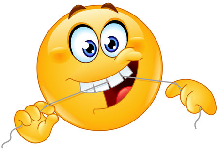 Emoji emoticon cleaning his teeth with a dental flossのイラスト素材