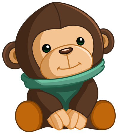 Baby monkey wearing green vest and sittingのイラスト素材