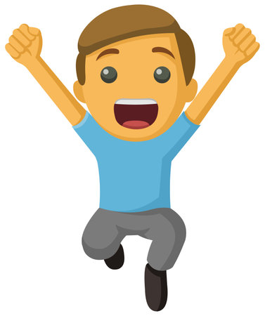 Icon of a happy man jumping and showing a winning gestureのイラスト素材