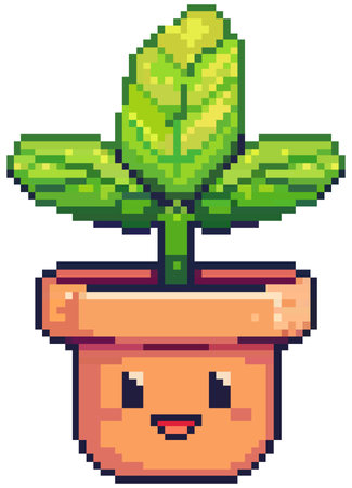 Pixel art of a happy kawaii plant in 8-bit styleのイラスト素材