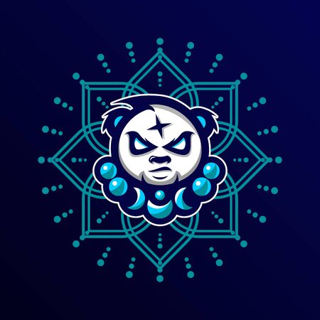 Blue Panda Vector T-Shirt Designs With Mandala Background For Apparelのイラスト素材