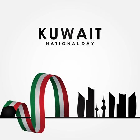 Kuwait National Day Vector Design With Ribbon And Townのイラスト素材