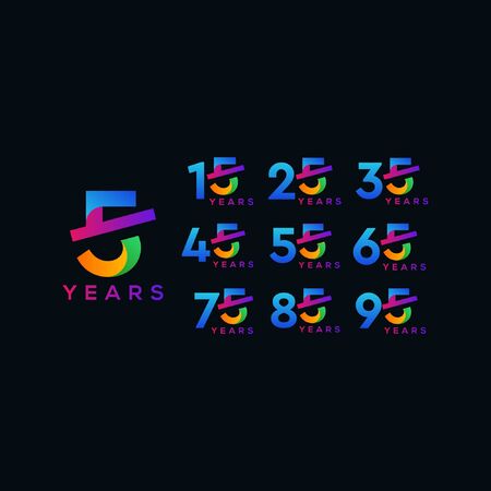 Set 5 Anniversary Gradient Numbers Design For Celebrateのイラスト素材