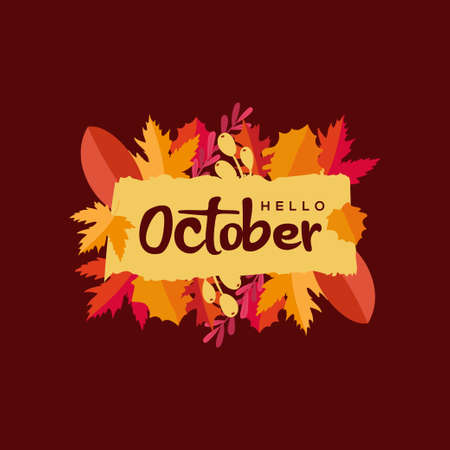 Hello October Vector Design Illustration For Banner and Background. Welcome Octoberのイラスト素材