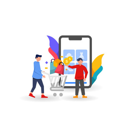 Online shopping concept. Illustration shopping online with smart phoneのイラスト素材