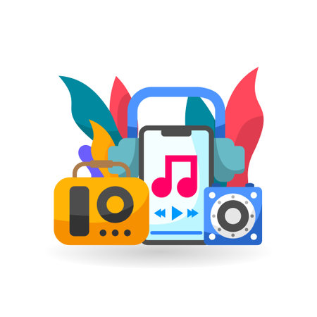 Music Flat Design Illustration With Noteのイラスト素材