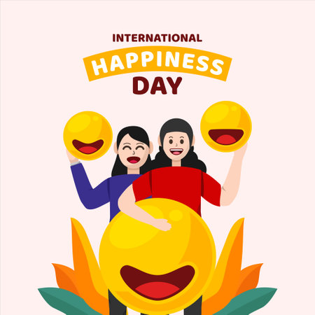 Flat International Day of Happiness Illustration Backgroundのイラスト素材