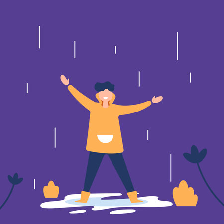 People On Rainy Day Flat Design Character Illustrationのイラスト素材