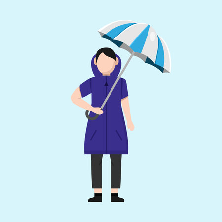 People On Rainy Day Flat Design Character Illustrationのイラスト素材