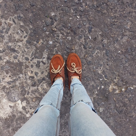 Selfie Of Shoes With Doormatの素材