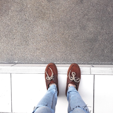 Selfie Of Shoes With Doormatの素材