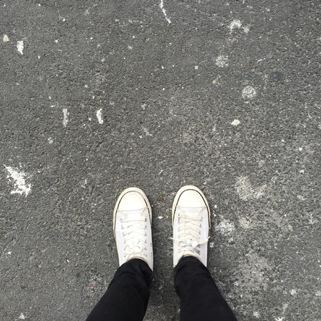 Foot and legs seen from above. Selfie great for any use.の写真素材