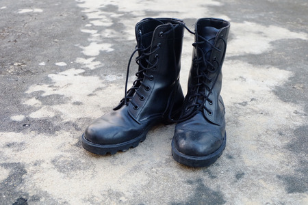 Pair of Black old Army Working Boots Great for Any Use.の写真素材