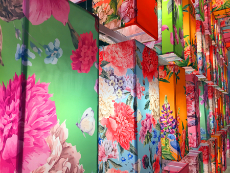 Paper Lanterns Patterned Flower on the Streets at Night Great For Any Use.の写真素材