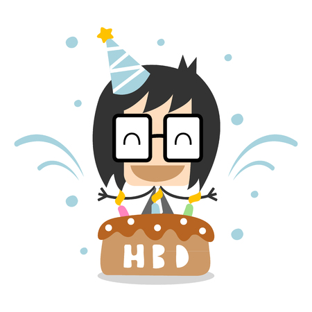 Happy Birthday Card, Happy Birthday with Cake and People Business Concept, Vector illustration Great For Any Use.のイラスト素材