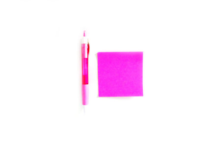 Close Up Blank Pink Paper Stick Note with Pink Pen Isolated on a White Background Great for Any Use.