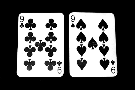 Two of Nine Playing Card for Gambler. Old Playing Cards Nine of Clubs Isolated On Black Background Great for Any Use.の写真素材