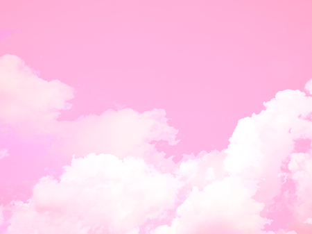 Beautiful Bright Cloud and Sky Nature. Copy Space Concept. Beauty Color Pink Sky with White Fluffy Clouds Abstract for Backgroundの写真素材