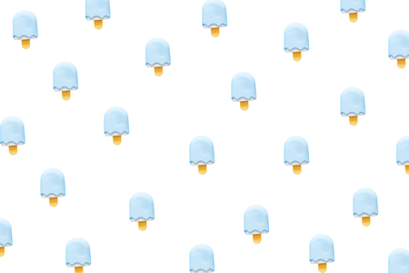 White Ice Cream Isolated on White Background. Eraser in Shape of Ice-Cream Dessert, Summer Minimalism. Abstract Bright Ice Cream Sticks Food Pattern on White Texture, Copy Space Top View.の写真素材