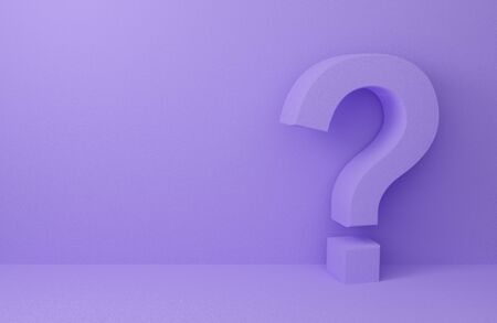3d render design for banner template on website. Question mark sign on purple background. FAQ and information design. Frequency asked questions symbol on violet wall. Doubts or problem concept.の写真素材