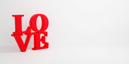 LOVE typography on white background texture for Happy valentine is day celebration. Red love 3d text...
