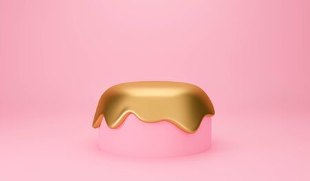 3d pink podium background abstract candy dessert cake. Creative ideas minimal summer food design. 3d rendering for banner, showcase, display product mockup. Pastel ice cream with gold whipped cream.の写真素材